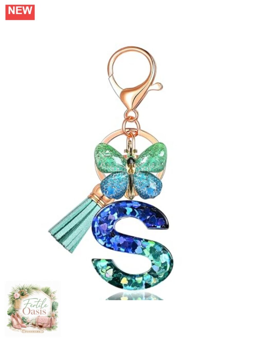 Butterfly Initial Letter Keychain Bag Charm Women Resin Tassel Accessory